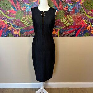 Calvin Klein Denim Sheath Dress with Gold Accents